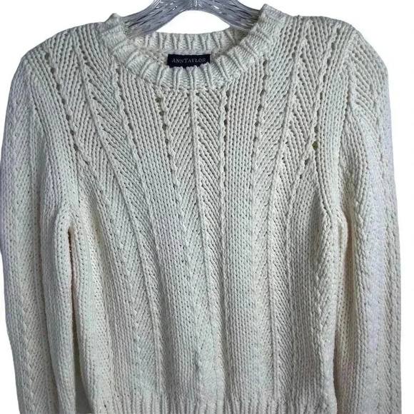 Ann Taylor Women's Beige Chunky Knit Pullover Sweater Size M Casual - Picture 14 of 14